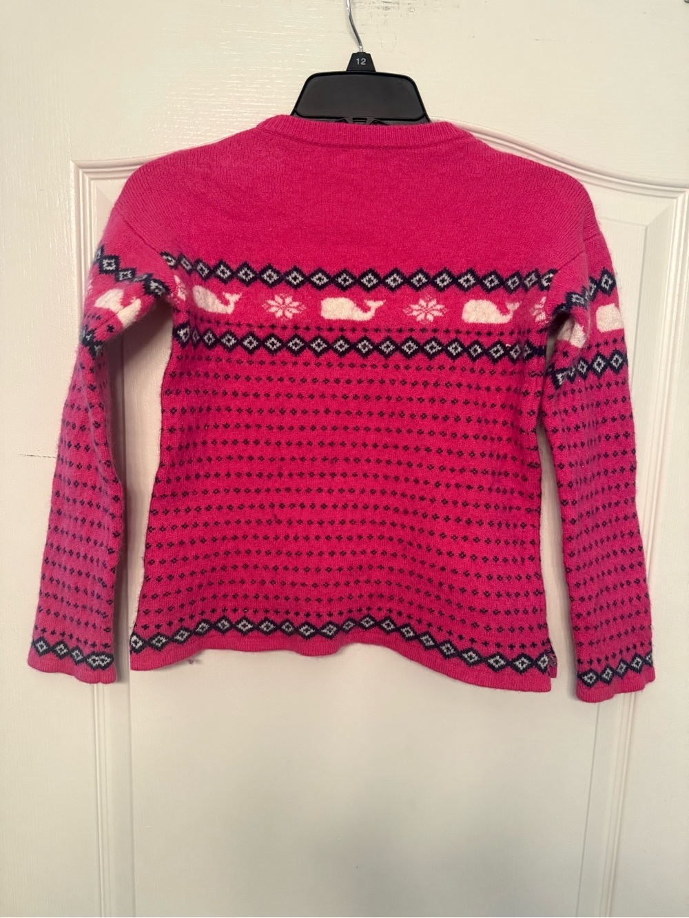 Vineyard Vines Kids XL 16 Cashmere Blend Whale Fair Isle Sweater Pink Crewneck - Picture 3 of 6